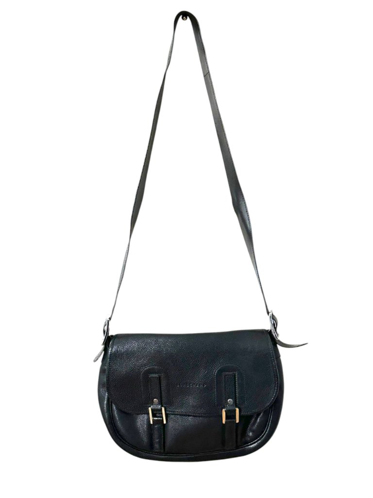 Longchamp Black Leather Messenger Bag Like New
